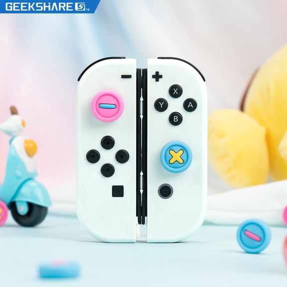 GeekShare Thumb Grip Caps Joystick Cover for Nintendo Switch/OLED/Lite 4PCS Pink Blue Buckle