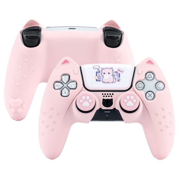 GeekShare Silicone Protective Case Compatible with PS5 DualSense Controller, Cat Paw Pink Skin Cover