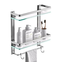 Geekdigg Bathroom Glass Shelf With Towel Bar, 2 Tier Wall Mounted Tempered Glass Shower