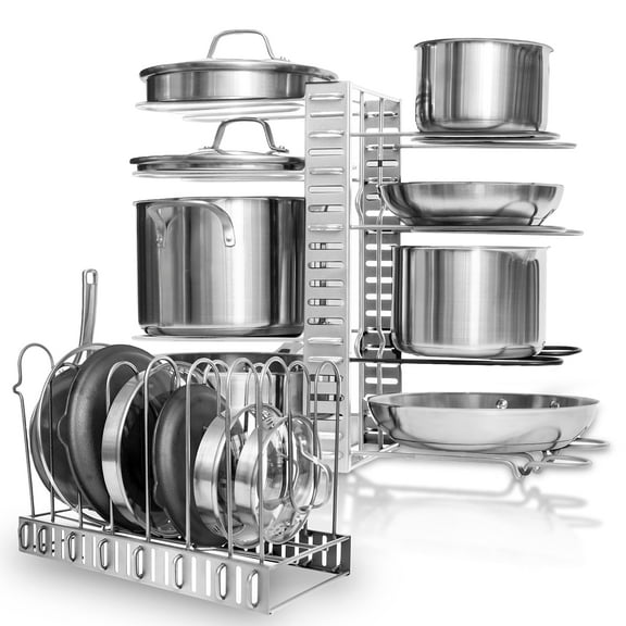 Geekdigg Pot Rack Organizer, Adjustable Height And Position, Kitchen Counter And Cabinet Pan Organizer