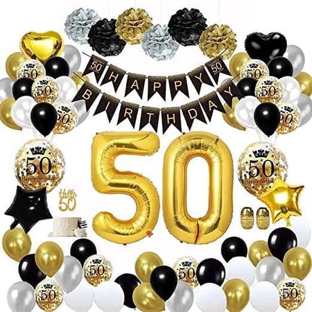 Geekeo 50th Birthday Black and Gold Balloon Decoration Set, 50 Pieces