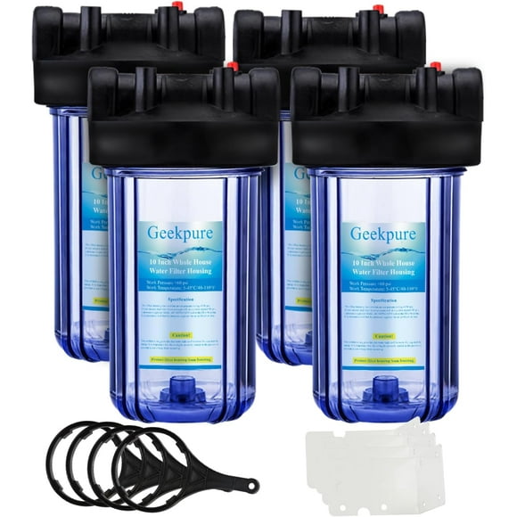 Geekpure 10 Inch Water Filter Housing for Whole House Water Filtration with Wrench Bracket -1" Port-Clear -4.5" x 10" (4)