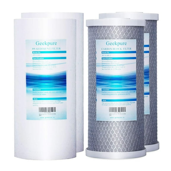 Geekpure 10 Inch Whole House Replacement Water Filters Set with PP Sediment and Carbon Block -4.5"x 10"-5 Micron