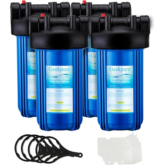 Geekpure 10-Inch Whole House Water Filter Housing 4.5"x10"1-Inch Outlet/Inlet with Wrench and Bracket-Blue Color (4)