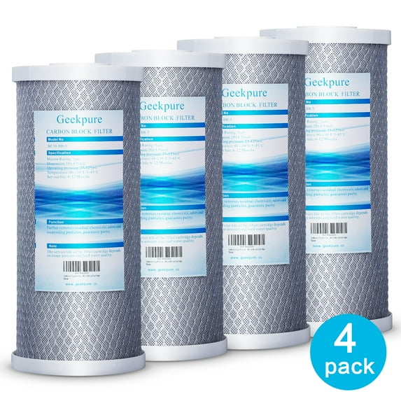 Geekpure 10-inch Carbon Block Replacement Filter Cartridge for Whole House Water Filtration-4.5" x 10"-5 Micron( Pack of 4)