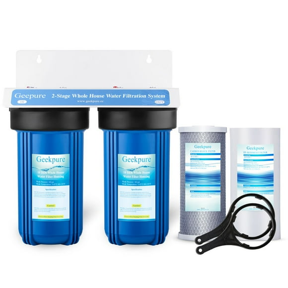Geekpure 2 Stage Whole House Water Filter System with 10-Inch Blue Housing-1"Port