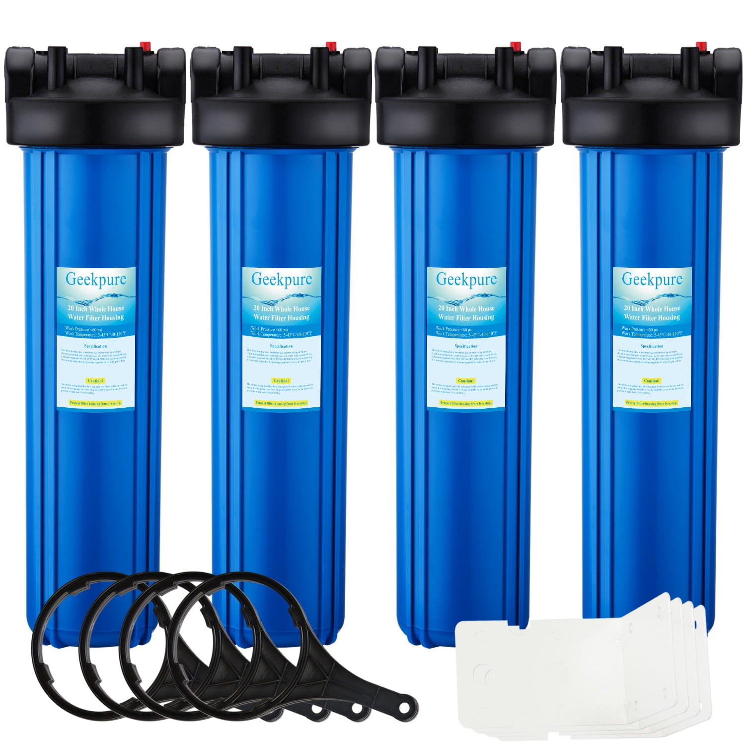 Geekpure 20 inch Whole House Water Filter Housing-1"NPT Brass Port-Fit 4.5"x 20" Filter (4)