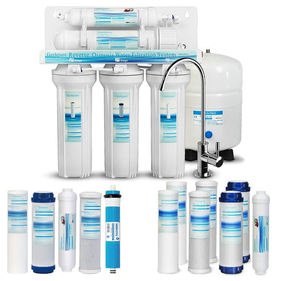 Geekpure 5-Stage RO Water Filter System-Plus Extra 7 Filters-75GPD