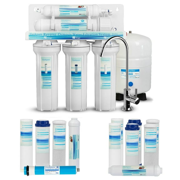 Geekpure 5-Stage Reverse Osmosis Drinking Water Filter System-Plus Extra 7 Filters for Free-75GPD