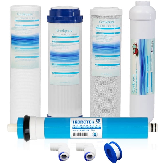 Geekpure Universal Compatible Reverse Osmosis Filter Replacement Set with 75GPD Membrane-Pack of 5