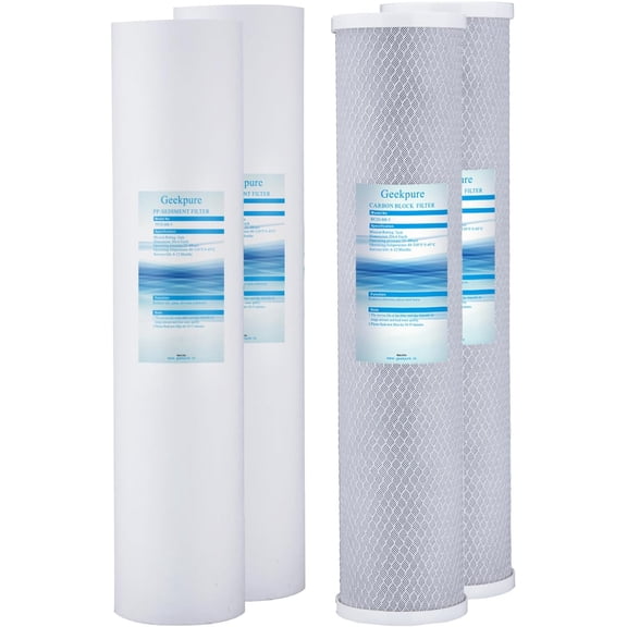 Geekpure Whole House PP Sediment and Carbon Block Replacement Filters -4.5 x 20 Inch -5 Micron-Pack of 4