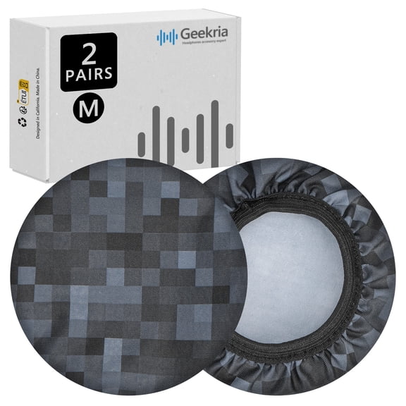 Geekria 2 Pairs Flex Fabric Headphones Ear Covers / Washable & Stretchable Sanitary Earcup Protectors for Over-Ear Headset Ear Pads, Sweat Cover for Gym, Gaming (MC Stone / Size M)