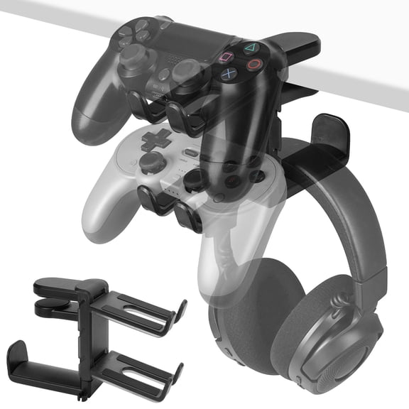 Geekria 3-in-1 PC Gaming Headset&Controller Holder, Under-Desk Headphone Stand Mount Holder with 360 Rotation Adjustable, Compatible with Boses, S0NY, AKG, JBL, Sennheiser, B&O (Black)