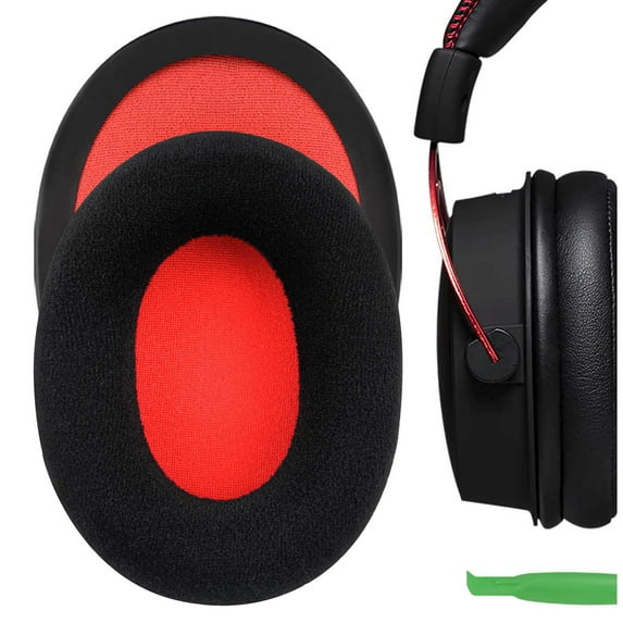 Geekria Comfort Velour Replacement Ear Pads Compatible with HyperX Cloud III, II Gaming, Flight, FlightS, Stinger, Alpha, AlphaS Headphones, Ear Cushions (Black Red)