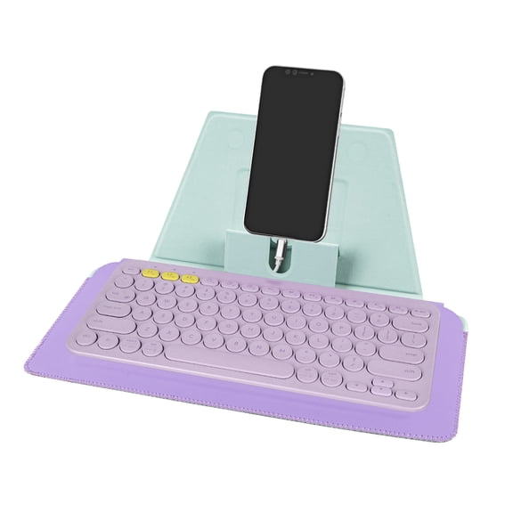 Geekria Compact Keyboard Case, Vegan Leather Travel Case with Phone and Tablet Holder, Compatible with Logitech Pebble Keys 2 K380s / K380, Magic Keyboard (Daydream Mint)