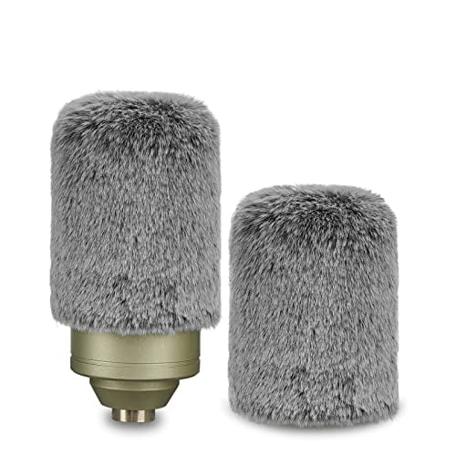 Geekria for Creators Furry Windscreen Compatible with MXL 990, 550, 770, R144, V250, Revelation Mini Mic DeadCat Wind Cover Muff, Windbuster, Windjammer, Fluff Cover Windshield (Grey / 2 Pack)