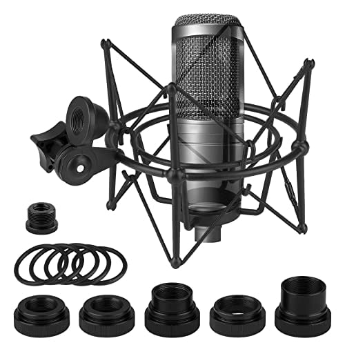 Geekria for Creators Microphone Shock Mount Compatible with Audio-Technica ATH AT2020, AT2020USB, AT2020USB+, AT2020USBi, ATR2500X-USB, Mic Anti-Vibration Suspension Adapter Clamp (Black / Metal)