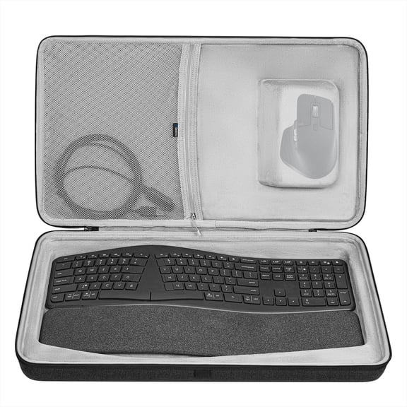 Geekria Hard Shell Keyboard Travel Case, Compatible with Logitech ERGO K860 Wireless Ergonomic Keyboard and MX Master 3S Mouse Combo Carrying Case (Dark Grey)