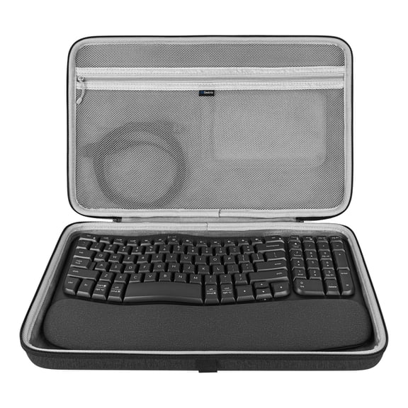 Geekria Hard Shell Travel Carrying Keyboard Case, Compatible with Logitech Wave Keys MK670 Combo/Wave Keys Wireless Ergonomic Keyboard (Dark Grey)