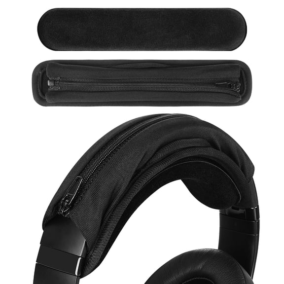 Geekria Medium Velour Hook and Loop Headband Cover + Pad Set Protector No Tool Needed Compatible with  Medium Sized Headphones, Easy DIY Installation (Black)