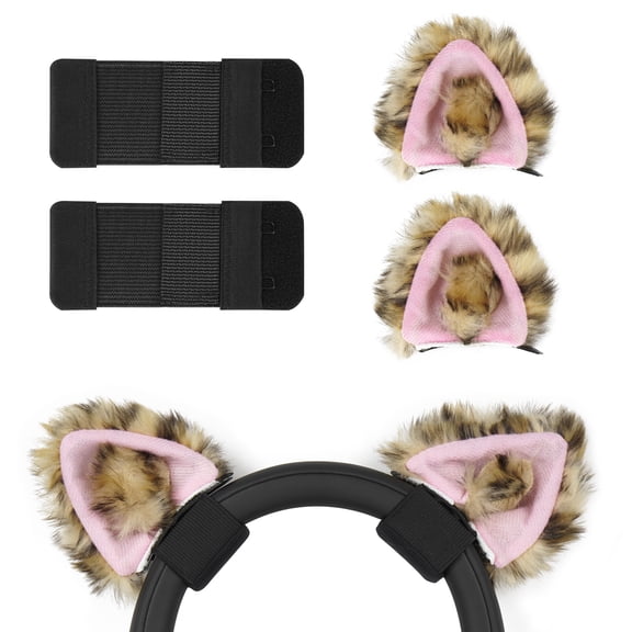 Geekria NOVA Headphones Cat Ear Attachment Compatible with Most Gaming, Over-Ear and On-Ear Headsets, Universal Fit with Adjustable Straps (Black / Leopard Print Pink)