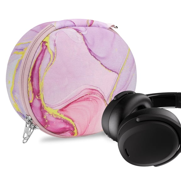 Geekria NOVA Headphones Case Compatible with Skullcandy Hesh Evo/ANC/3, Crusher ANC2, Replacement Hard Shell Travel Carrying Bag with Cable Storage (Pink Marble)