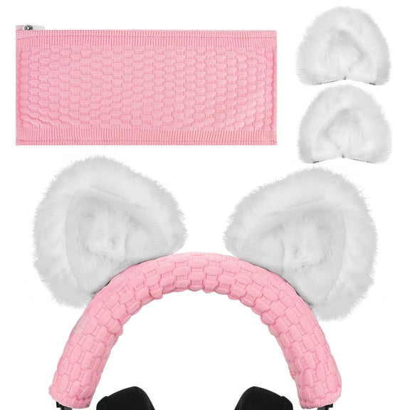 Geekria NOVA Knit Fabric Headband Cover + Cat Ears Attachment Compatible with Razer, SteelSeries, HyperX, Sennheiser, ASTRO, Sony, Logitech, ATH Headphones, Sweat Cover (White)