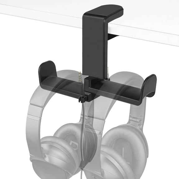 Geekria PC Gaming Dual Headphone Stand, Clip On Desk Headphone Holder, 360 Rotation Adjustable, Under Desk Headset Holder(Black)