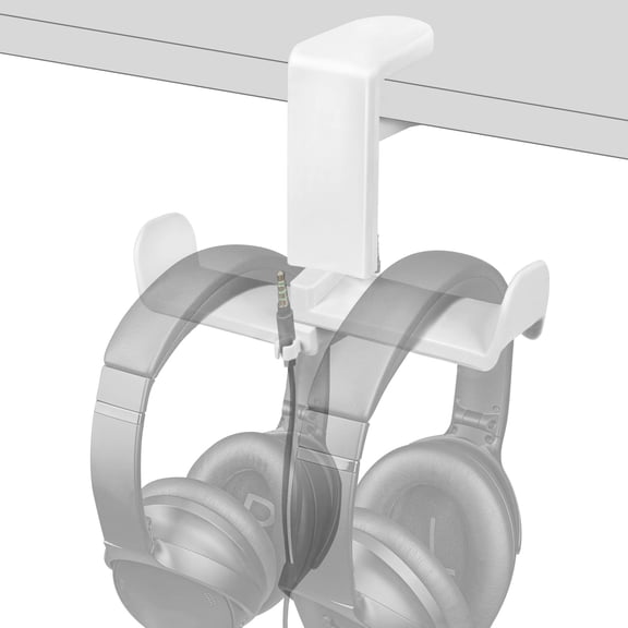 Geekria PC Gaming Dual Headphone Stand, Clip On Desk Headphone Holder, 360 Rotation Adjustable, Under Desk Headset Holder (White)