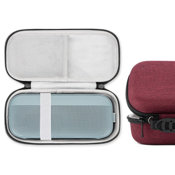 Geekria Shield Speaker Case Compatible with Boses SoundLink Flex 2 Bluetooth, Replacement Hard Shell Carrying Bag with Cable Storage (Claret-Red)