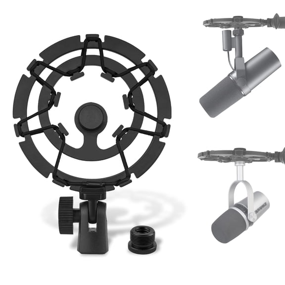 Geekria for Creators Microphone Shock Mount Compatible with Shure MV7, SM7B, MV7X Mic Anti-Vibration Suspension Adapter Clamp Mic Holder Clip (Black)
