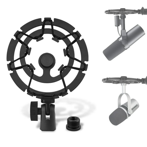 Geekria for Creators Microphone Shock Mount Compatible with Shure MV7, SM7B, MV7X Mic Anti-Vibration Suspension Adapter Clamp Mic Holder Clip (Black)