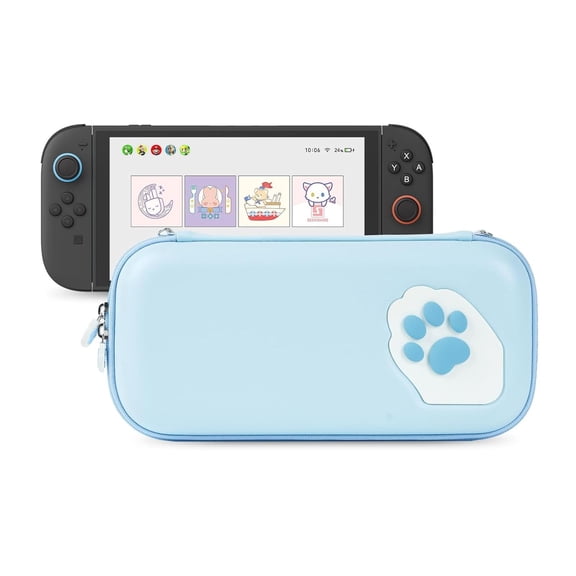Geekshare Blue Cat Paw Carrying Case for Nintendo Switch 2025 - Portable Hardshell Slim Travel Bag