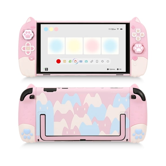 Geekshare Pink Cat Protective Case for Switch 2 Silicone Ergonomic JoyCon Cover with Thumb Grips