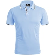Geeksport Polo Shirts for Men Short Sleeve Solid Color Causal Collared Golf Tennis T-Shirt Mens Golf Polo Shirts Business Polo Shirts sky blue 3XL