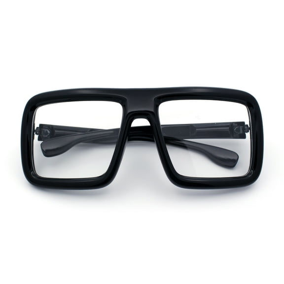 Geeky Bubble Frame Nerdy Thick Flat Top Oversized Rectangle Plastic Sunglasses Black - Clear