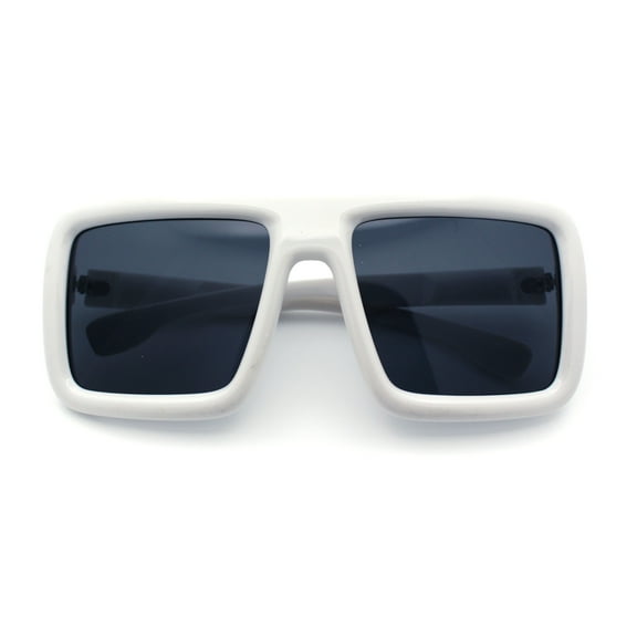 Geeky Bubble Frame Nerdy Thick Flat Top Oversized Rectangle Plastic Sunglasses White - Black