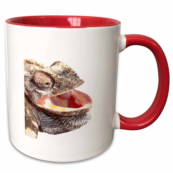 3drose, Geeky Chameleon Close Up Photograph Vector Cut Out, 11oz Two-tone Red Mug