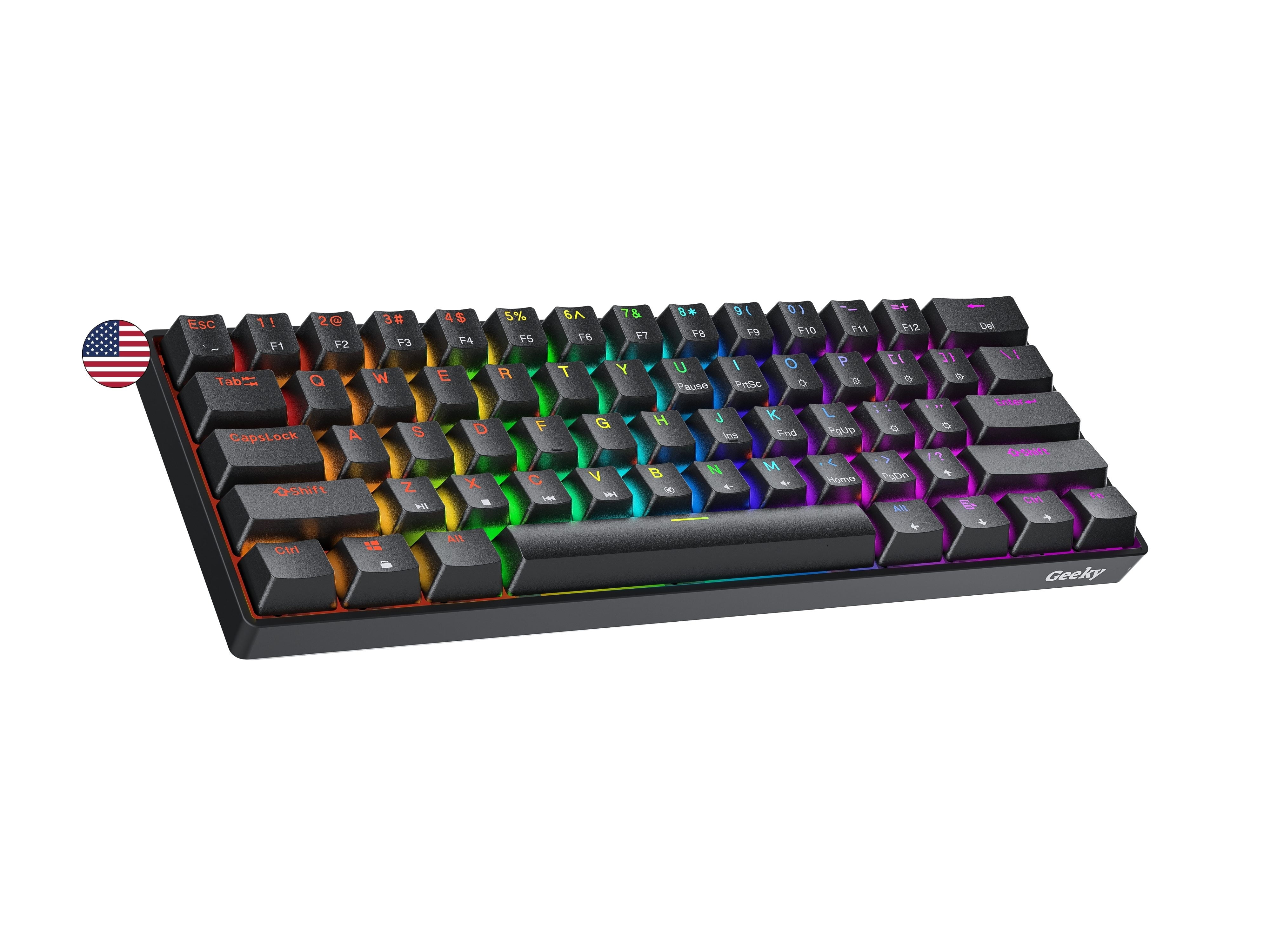 Geeky GK61 SE 60% | Mechanical Gaming Keyboard | 61 Keys Multi Color RGB LED Backlit for PC / Mac Gamer | ANSI US American Layout ( Black , Mechanical Brown )