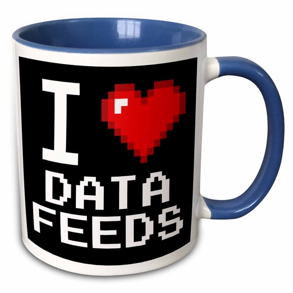 3drose, Geeky Old School Pixelated Pixels 8-bit I Heart I Love Data Feeds, 11oz Two-tone Blue Mug