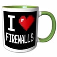thumbnail image 1 of 3drose, Geeky Old School Pixelated Pixels 8-bit I Heart I Love Firewalls, 11oz Two-tone Green Mug, 1 of 6