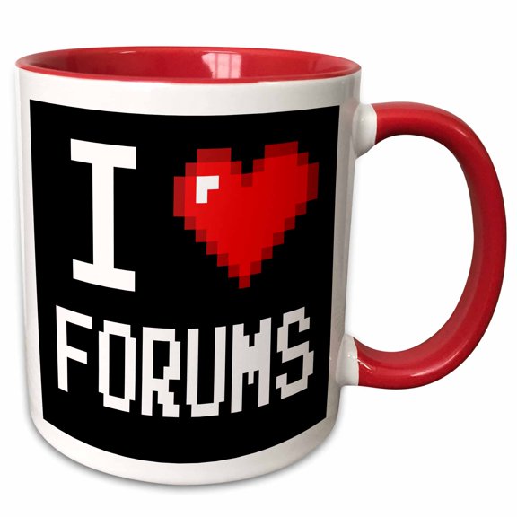 3drose, Geeky Old School Pixelated Pixels 8-bit I Heart I Love Forums, 11oz Two-tone Red Mug