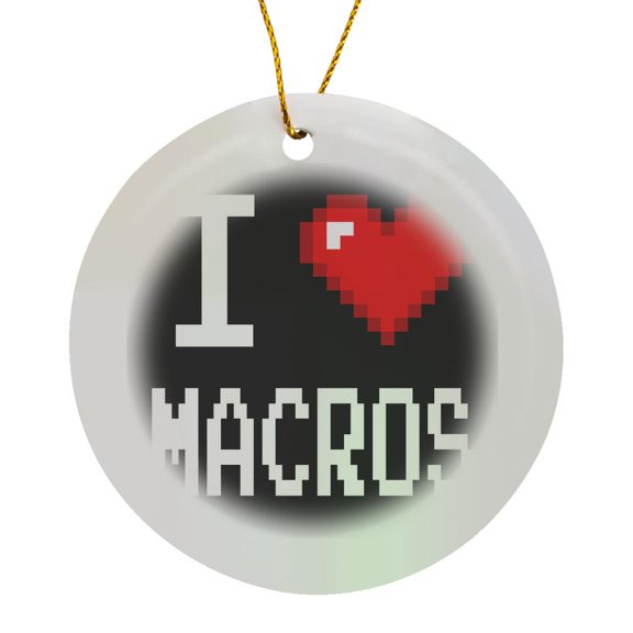 3drose, Geeky Old School Pixelated Pixels 8-bit I Heart I Love Macros, Circle Porcelain Ornament