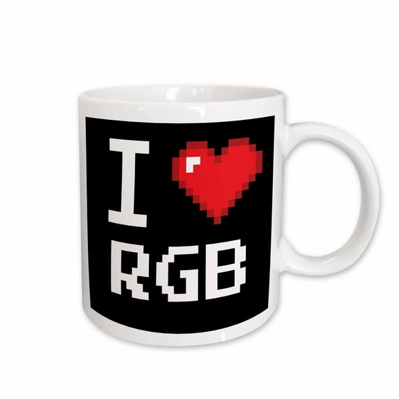 3drose, Geeky Old School Pixelated Pixels 8-bit I Heart I Love Rgb, 11oz Mug