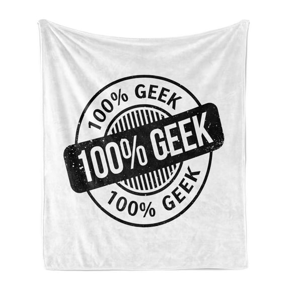 Geeky Soft Flannel Fleece Throw Blanket, Pattern for Fully Hundred Percent Geeks Grunge Effect Look, Cozy Plush for Indoor and Outdoor Use, 50" x 60", Charcoal Grey and White, by Ambesonne