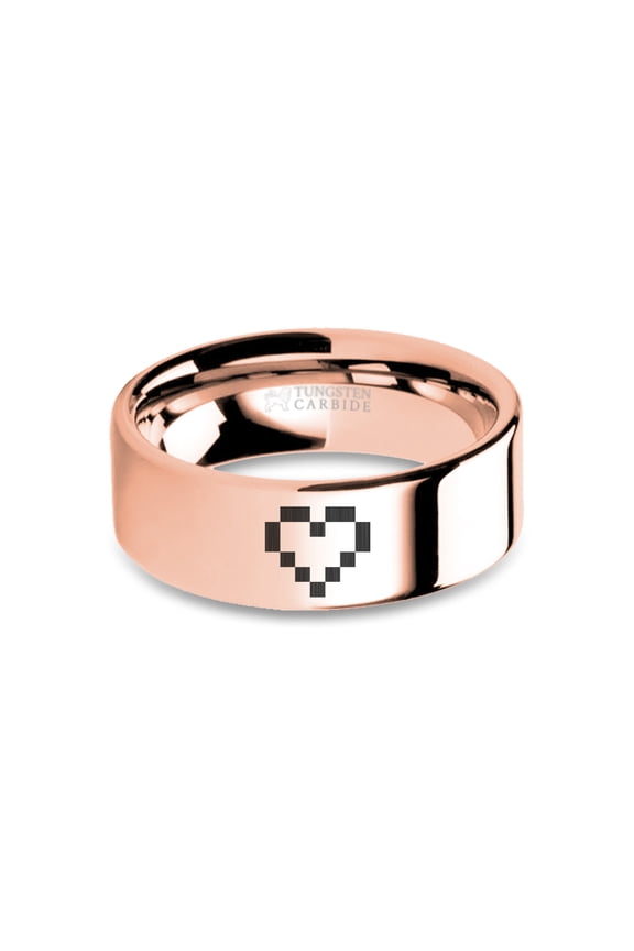 Geeky Wedding Ring 8-Bit Pixel Gamer Heart in Rose Gold Tungsten, 8mm, Size 15.5