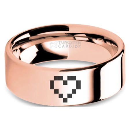 Geeky Wedding Ring 8-Bit Pixel Gamer Heart in Rose Gold Tungsten, 8mm, Size 16