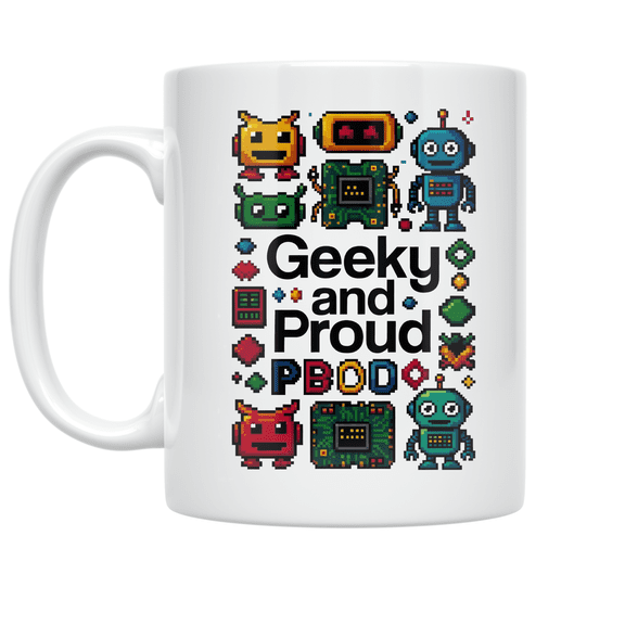 Geeky and Proud Pixelated Robot Design - Tech Enthusiast - 11 oz Ceramic Coffee Mug