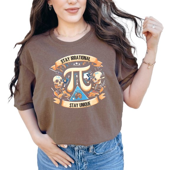 Geeky t shirt, Pi symbol design, Unique nerdy apparel, Math lover shirt, Science themed tee, Funny graphic tee, Stay irrational, Espresso Comfort Colors T-Shirt, 3XL