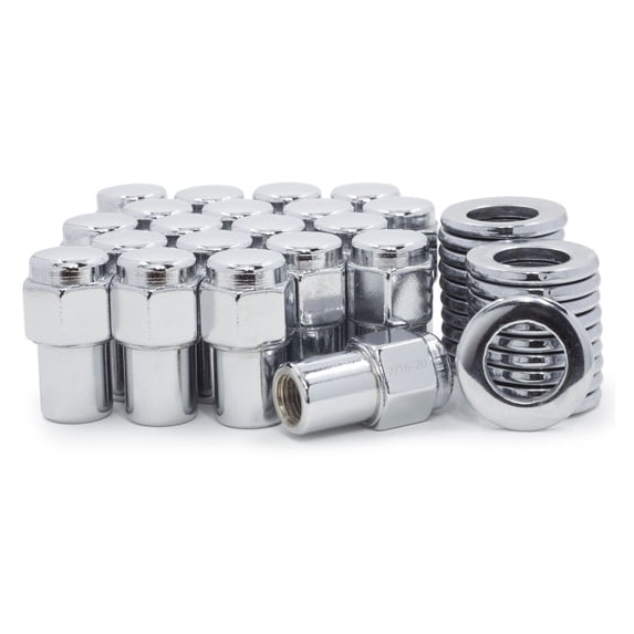 Geelife 25 Lug Nuts 7/16-20 Chrome Flat Top 75 Shank Cragar S/S Center Washers